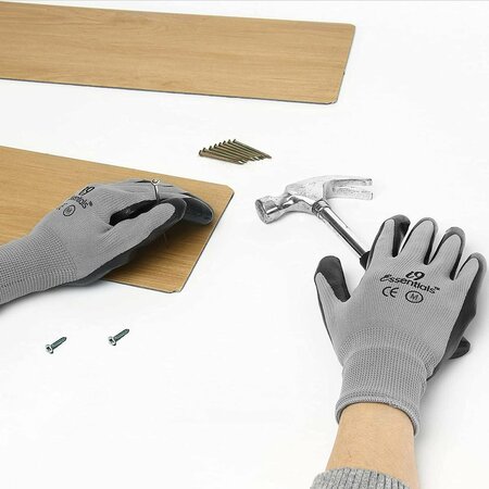 I9 Essentials Polyester & Nitrile Safety Work Gloves Seamless - Grey & Black - Size M, 6PK 100034